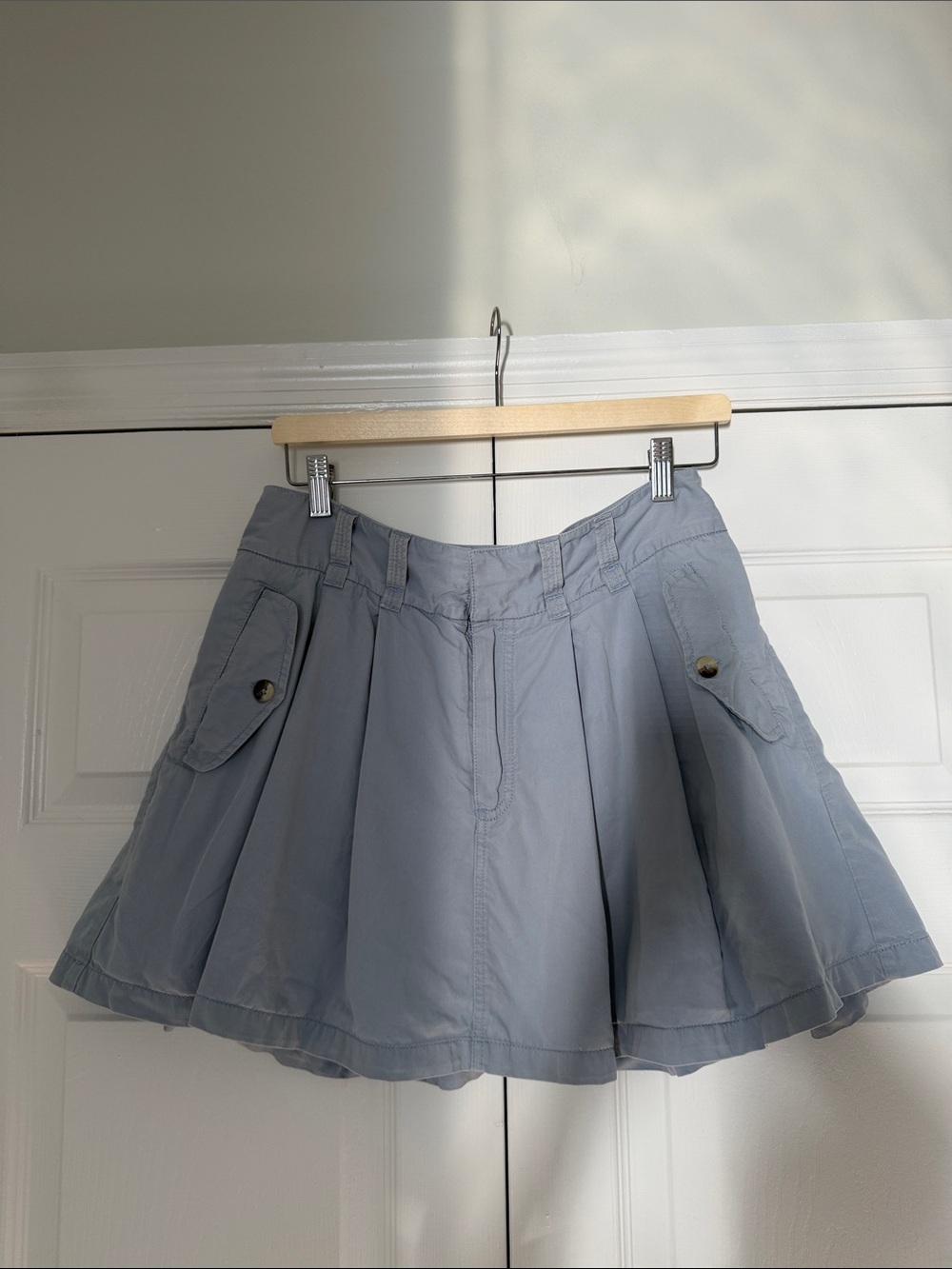 Free People Light Blue Gray Pleated Mini Skirt with Pocket Details